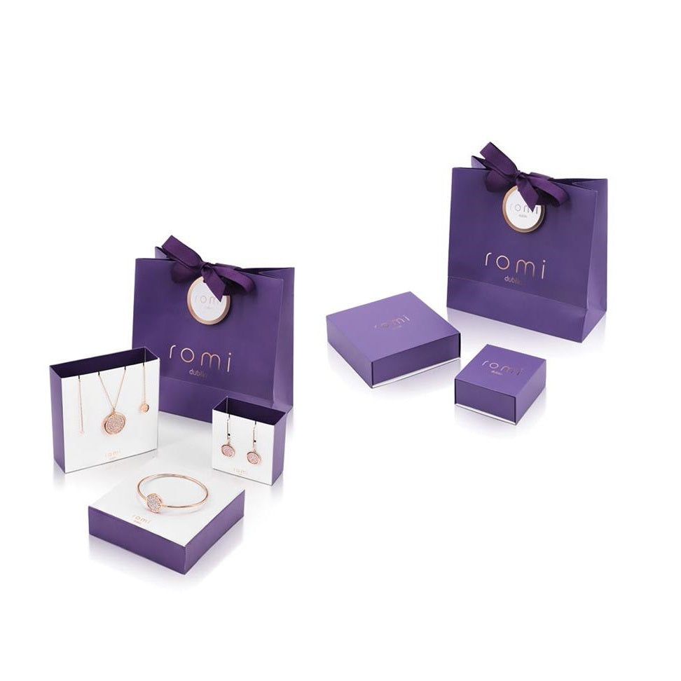 Romi Dublin Rose Gold Purple Interlocking Pendant  Simple and understated this collection has a contemporary and sleek look that will allow you to accessorise with any outfit.