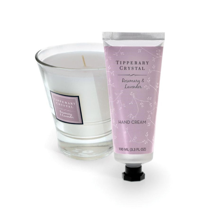 Tipperary Crystal Rosemary & Lavender Candle & Handcream Set