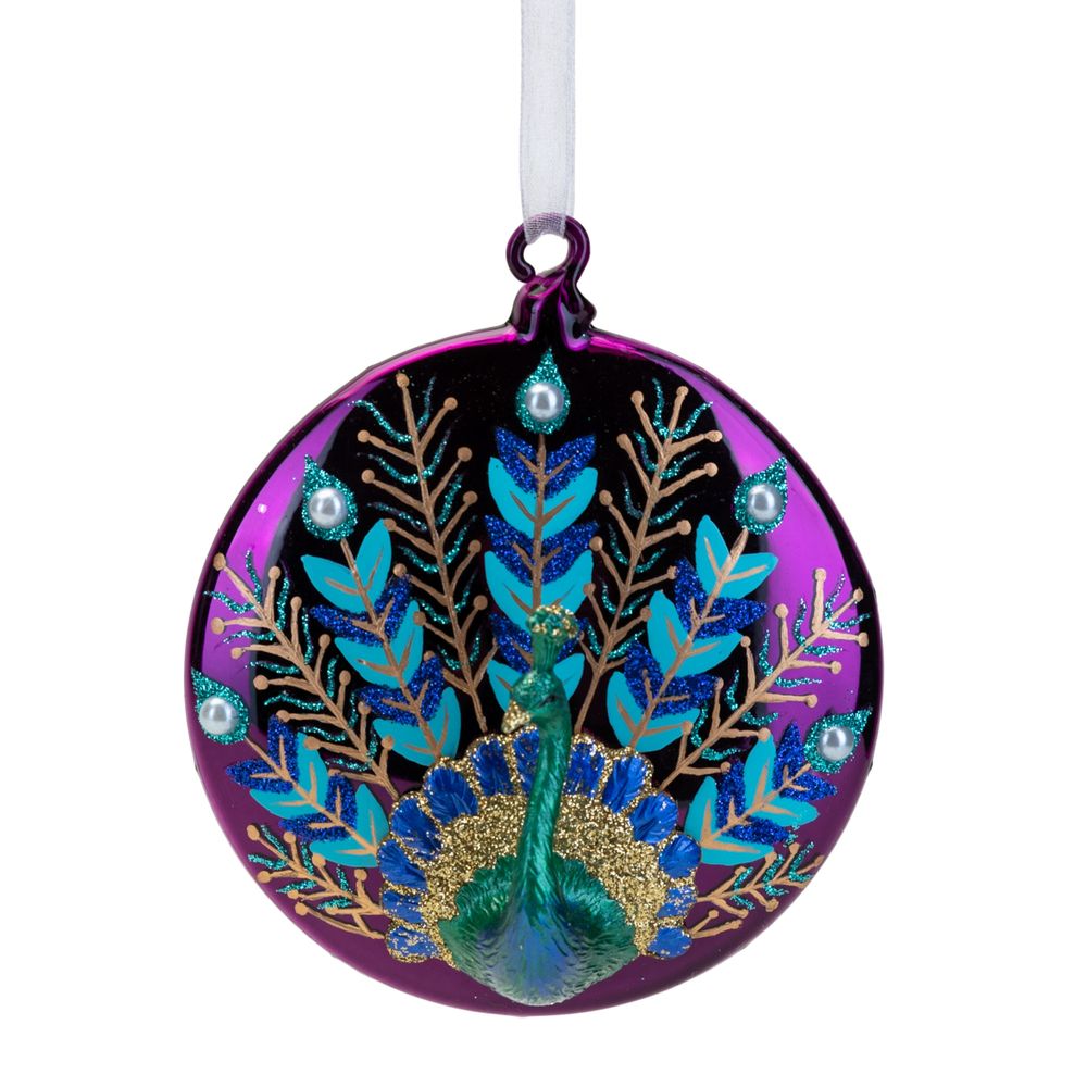 Glass Peacock Bauble Christmas Decoration  Inspired by the grace and unique beauty of the peacock, Opulence guarantees a majestical and serene Christmas. With contemporary bold night colours and embellished gold foils, these luxury gifts bring the fairy-tale fantasy to life with their decorative textures and dazzling style.