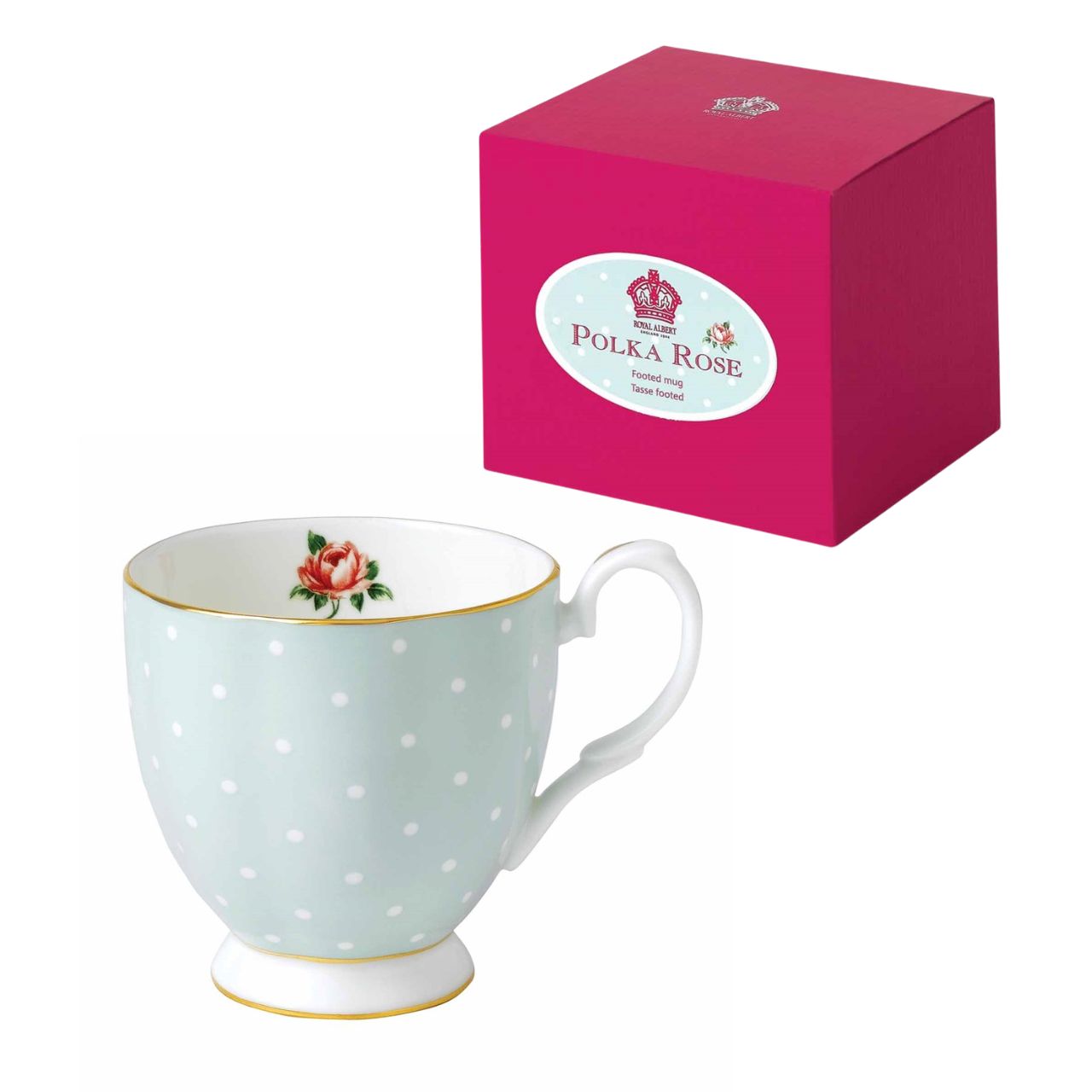Wedgwood Royal Albert Polka Rose Mug  Vibrant and vivacious, Polka Rose is a beautiful addition to the vintage patterns that have made Royal Albert famous the world over. Youthful and exuberant, this collection is charmingly fashioned in fine bone china, and combines everyday form and function with intricate detailing, vibrant colours and a classic floral motif.