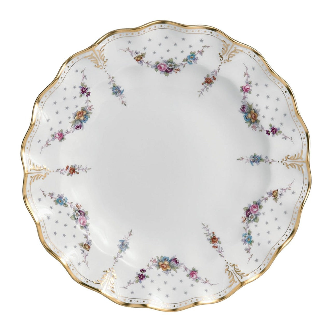 Royal Crown Derby Royal Antoinette Round Chop Dish 35 cm  A traditional Chop Dish with perfectly round edges that can be used as a serving plate for a multitude of meals and sides, making it a versatile addition to your tableware collection. 