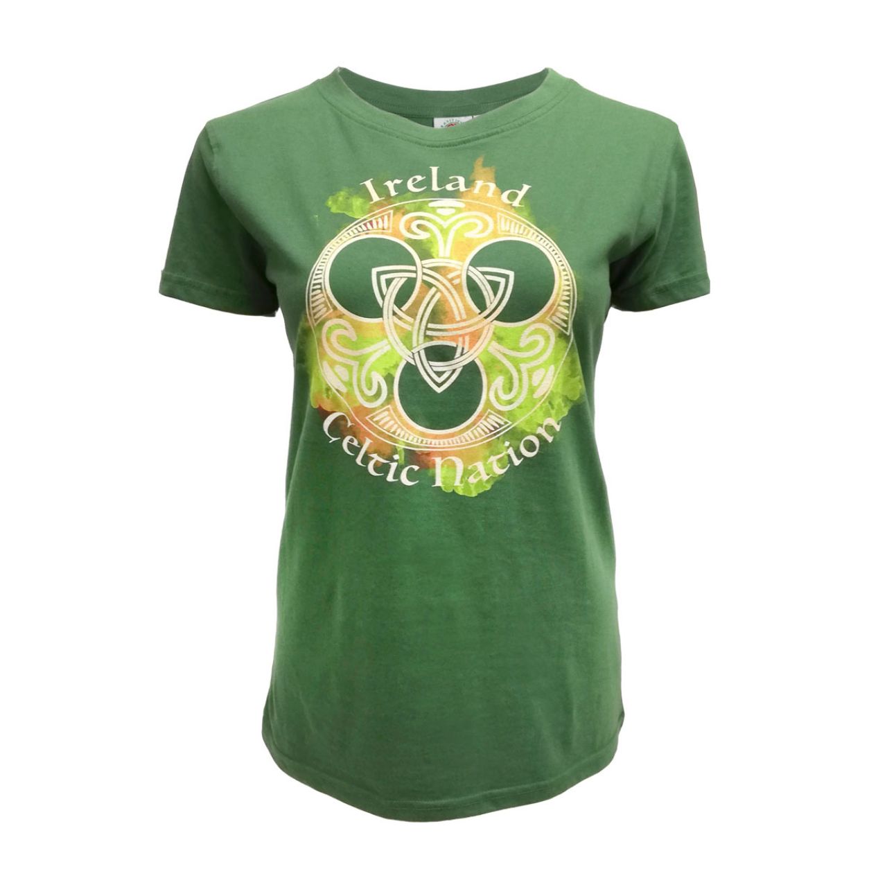 Sage Ireland Celtic Nation Round Crest Ladies T-Shirt  Celtic Design – A bold and colourful Celtic pattern adorns the front of this tee with vibrancy and texture