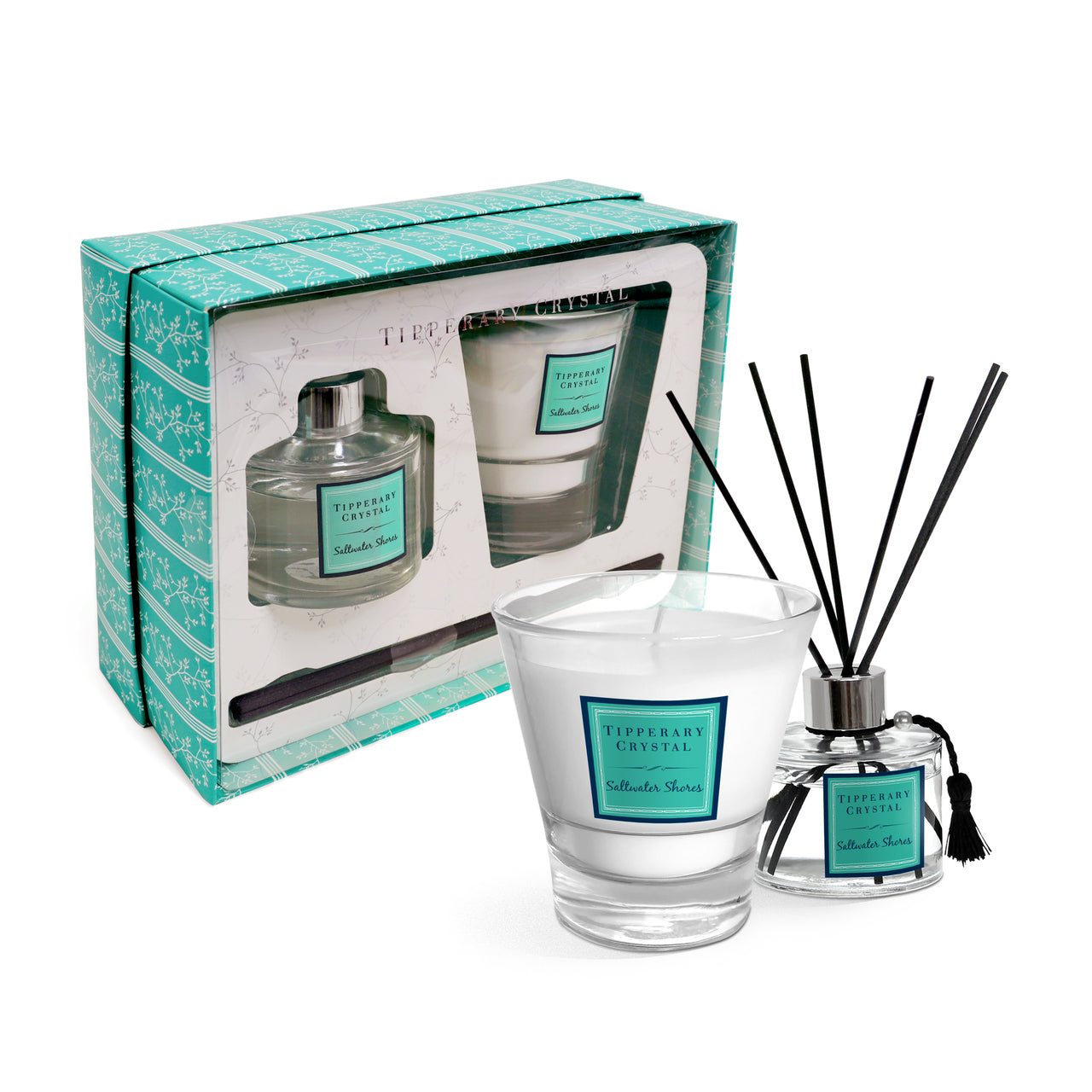 Tipperary Crystal Saltwater Shores Candle & Diffuser Folded Card Gift Set