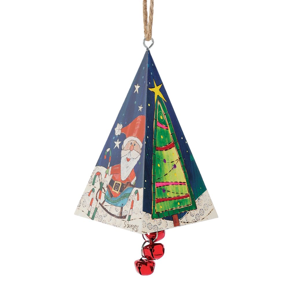 Santa Triangle Christmas Hanging Bell Ornament  Our newest collection; Painted Peace. Designed by Stephanie Burgess, each colourful piece in the collection has been designed to create feelings of peace and love in your home.