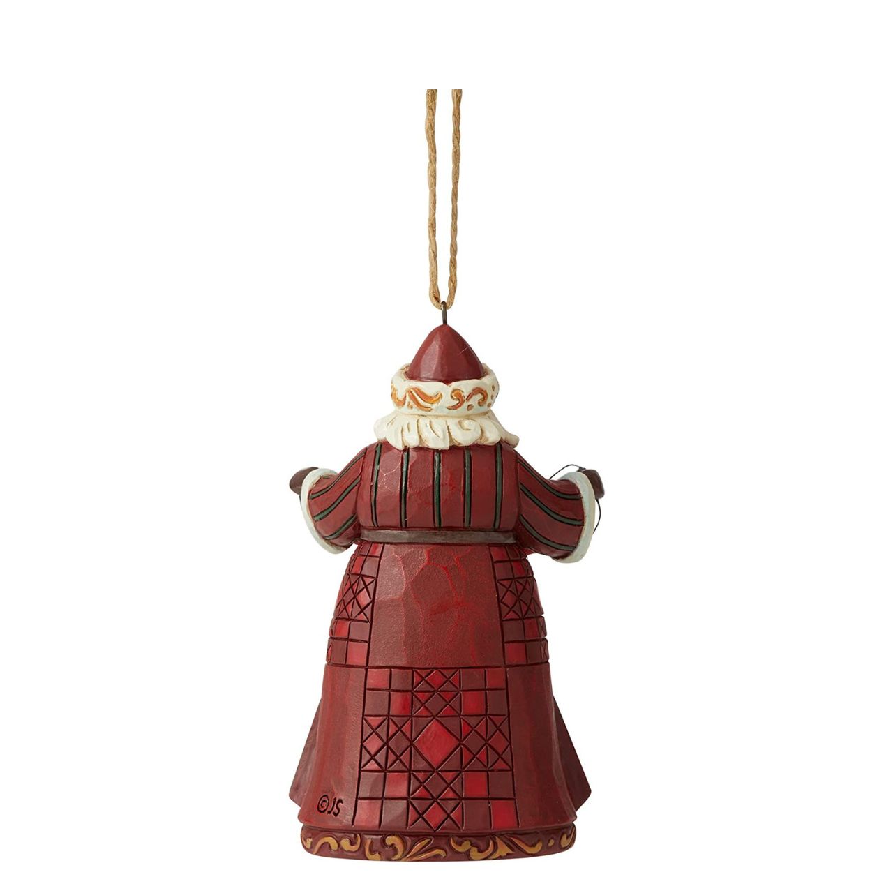 Jim Shore Heartwood Creek Santa with Cardinals Hanging Ornament  Designed by award-winning artist and sculptor Jim Shore for Heartwood Creek. Ornament hangs by jute rope and features a handcrafted look. Item is packed in a branded craft box.