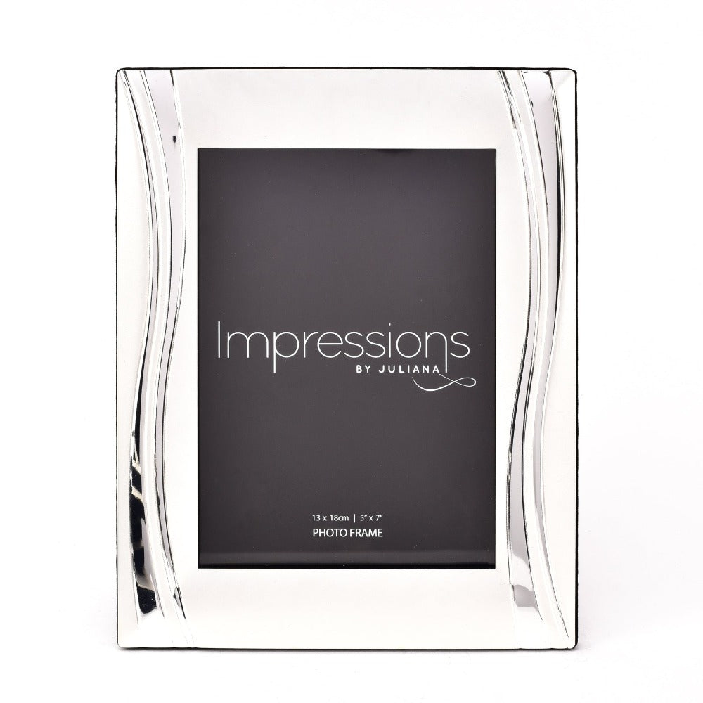 Satin Silver-Plated Photo Frame Shiny Wavy Design 5" x 7"  Display a precious moment in style with this beautiful silver-plated photo frame.  With space for a single photo, this makes a great gift for a special someone.