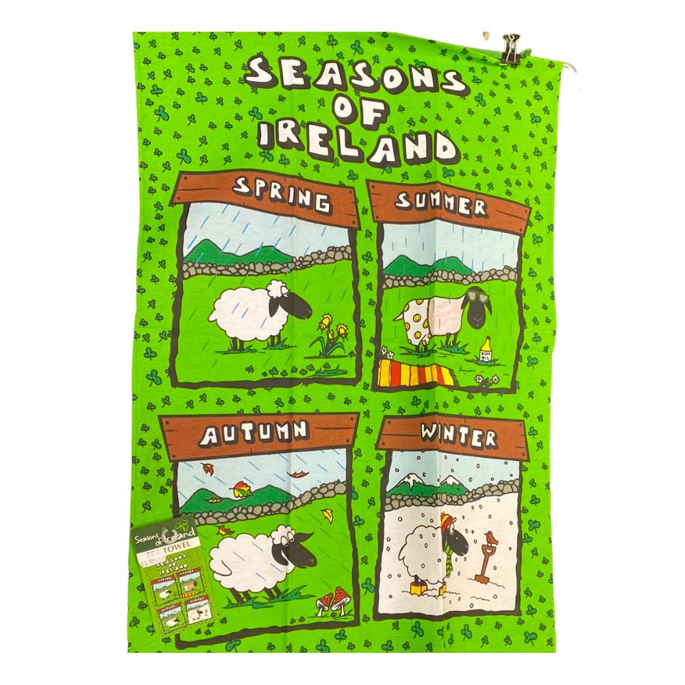 Seasons Of Ireland Tea Towel Sheep in Irish Spring, Summer, Autumn & Winter