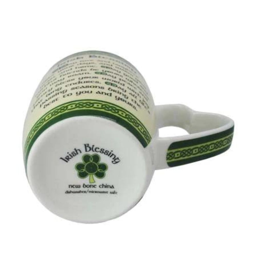 Shamrock Spiral Blessing Mug  This new bone china mug with its highly ornate pattern features a golden shamrock with a triple spiral at its heart. It is bordered by never ending knot work symbolising eternity.