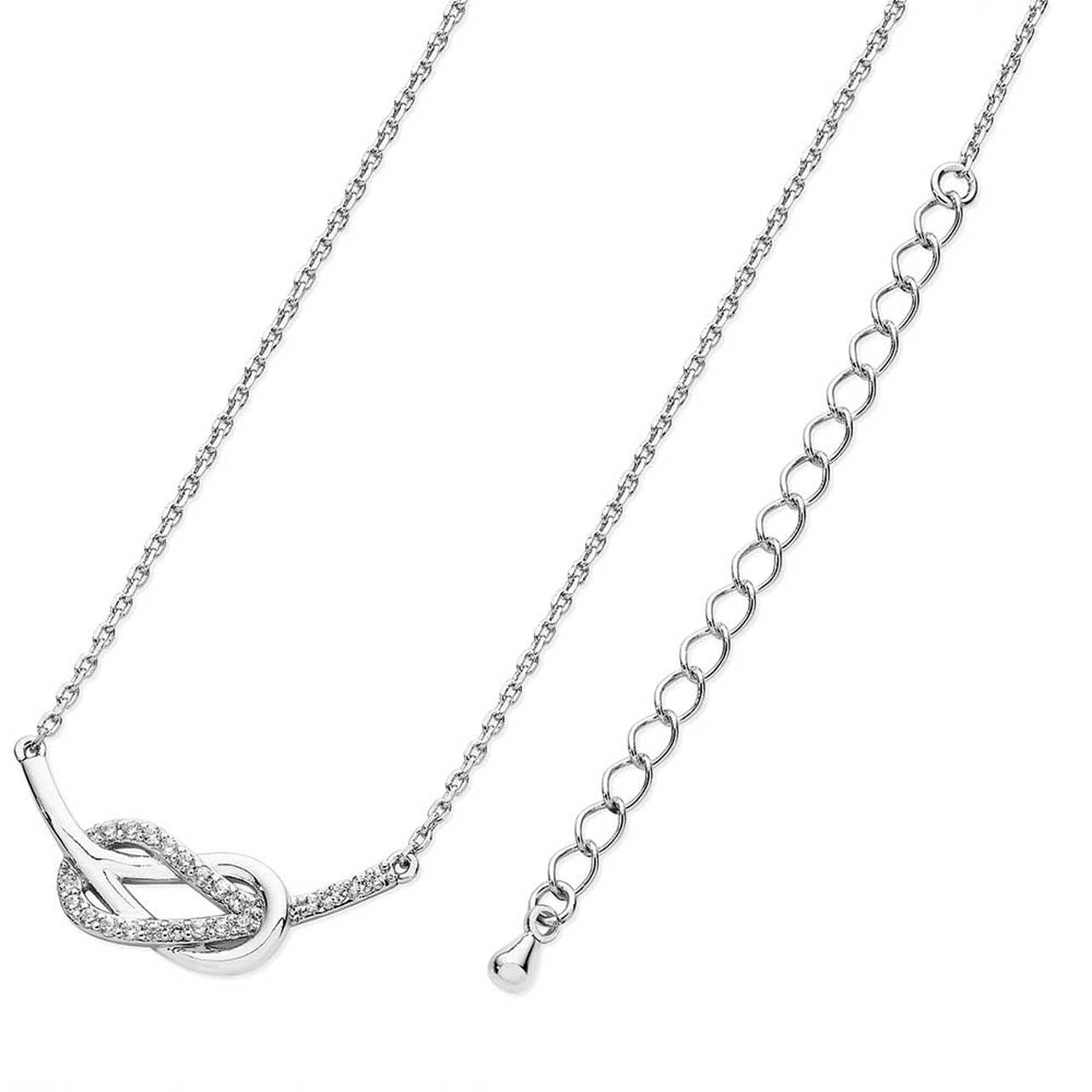 Tipperary Crystal Silver Double Swirl Hammock Pendant  Expertly crafted in precious silver, this dimensional look features two interlocking loops joined harmoniously resulting in a stylish hammock shaped design. The necklace features one sleek polished loop entwined with a second one completely lined with clear crystal accents. This unique eye-catching look captivates with it’s sparkle and brightly polished shine.