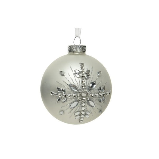 Kaemingk Christmas Silver Glass Bauble with Snowflake  Kaemingk surprises Christmas lovers all over the world with thousands of new innovative items each year. They specialises in beautifully detailed Christmas Ornaments and holiday seasonal decor. The catchy collections are contemporary, attractive and of high quality.
