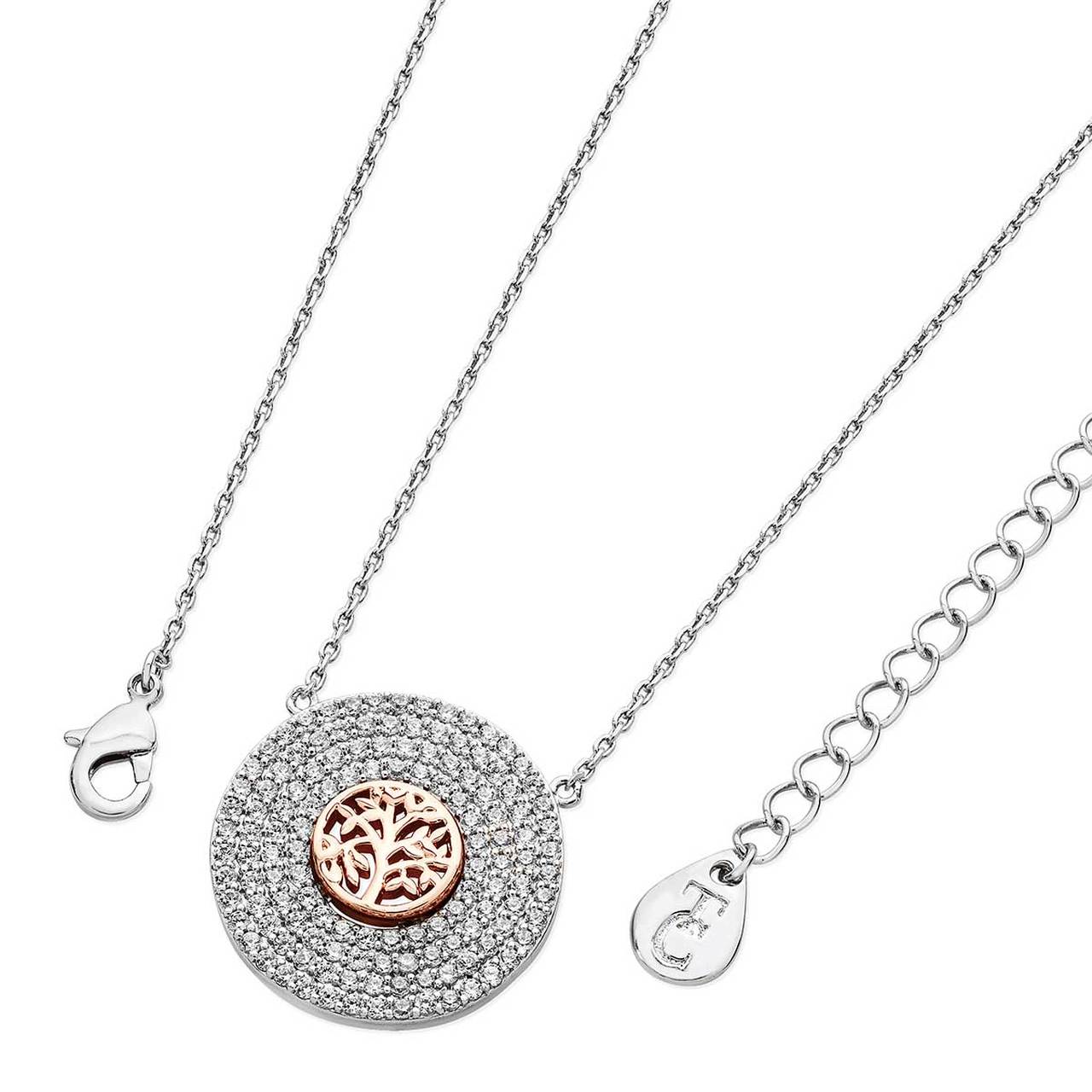 Silver Pendant With 3 Drop Silver Pave Pendant With Tol - Tipperary Crystal  Fashioned in rose gold this elegant open circle pendant with tree of life positioned in the centre captivates with four rows of scintillating clear crystals cut to enhance their brilliance and shine.