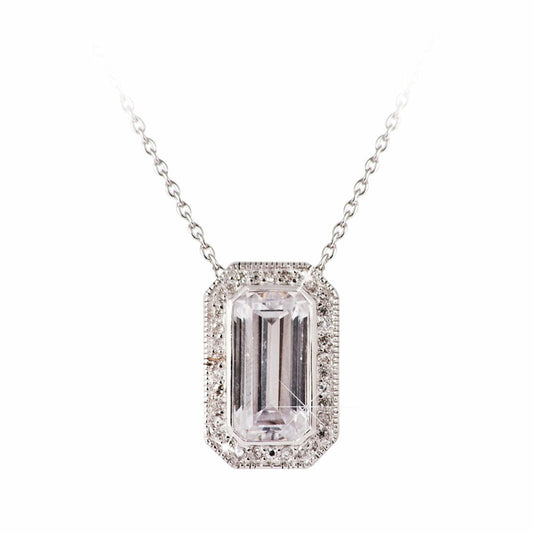 Tipperary Crystal Silver Pendant White Stone Emerald Cut