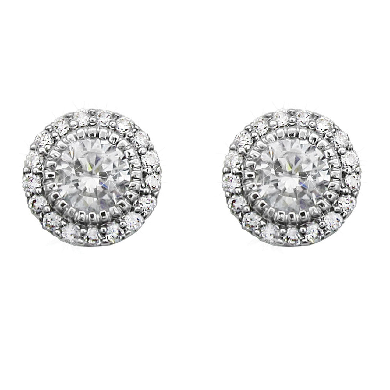 Tipperary Crystal Silver Stud Cz With Pave Surround Earrings  Perfect for day or evening wear, these elegant crystal post earrings will add sparkle with every turn of the head. Fashioned in timeless silver, each earring features a round cz stone, cut to sparkle and shimmer, wrapped in an embrace of tiny clear crystal accents. A radiant marriage of crystals and cool silver, brilliantly buffed these post earrings secure comfortably with push backs.