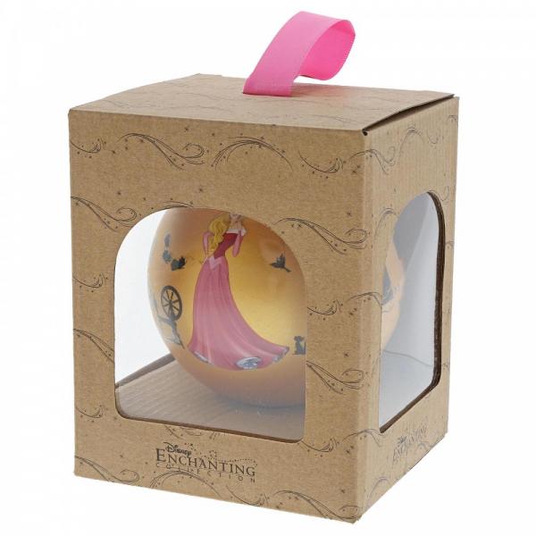 Disney Christmas Bauble Sleeping Beauty Once Upon a Dream  Enchanting Disney Collection  The princess Aurora dreams of her prince in this beautiful gold coloured glass bauble. This Sleeping Beauty treasured keepsake would make a lovely unique gift for a friend, or a self-purchase to brighten up the home. Presented in a branded window box.