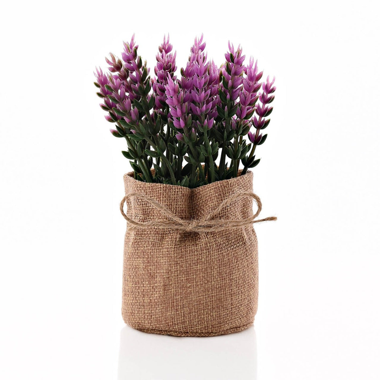 Small Faux Plant In Hessian Bag 17 cm  Small and stylish, this faux plant would make a cute and rustic addition to any desk, side table, window ledge or mantel this spring