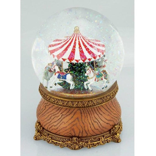 Music box World Snow Globe Carousel  The carousel in the globe turns to the melody “Oh Christmas tree”