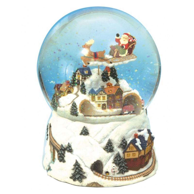 Snow Globe Christmas Train  Christmas Train snow globe, the train drives through the tunnel and Santa turns to the melody “Jingle Bells”