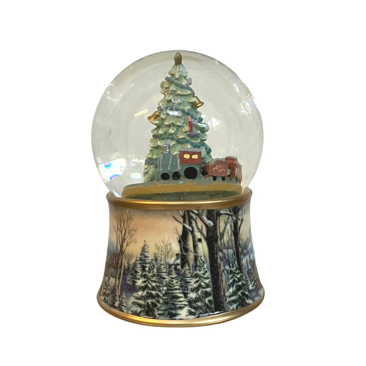 Music Box World Snow Globe Christmas Tree with Train  Featuring festive scenes and characters, add charm and personality to your home this Christmas with our fabulous snow globes  The Scene in the globe rotates to the melody “Oh Christmas Tree”
