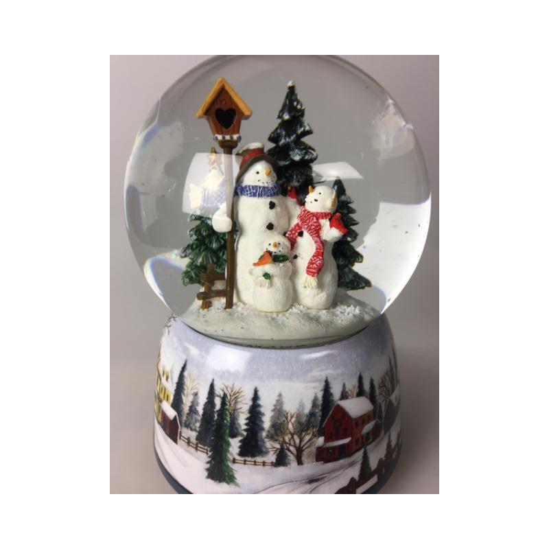 Snow Globe Snowman Family  Featuring festive scenes and characters, add charm and personality to your home this Christmas with our fabulous snow globes  The scene in the 100 mm globe turns to the winter melody "Winter Wonderland"