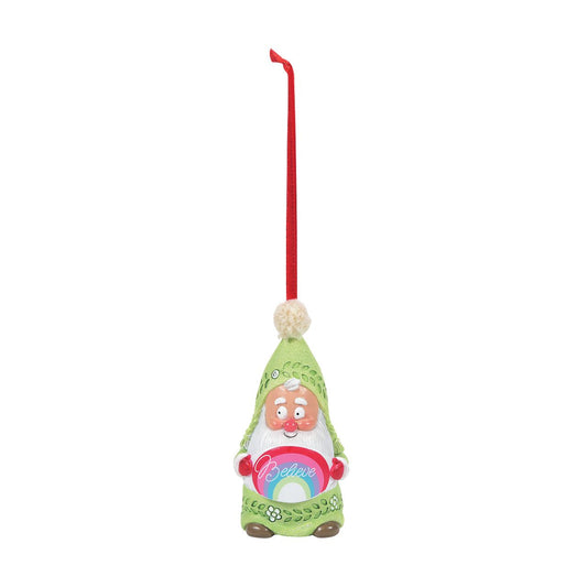 Department 56 Snowpinions Snow Gnome Believe Hanging Ornament  This Snow Gnome is reminding you to Believe this Christmas time. He has been hand crafted using high quality cast stone and then hand painted by our talented artists. He is then completed with a real pom pom atop his hat. Perfect for hanging on your tree this festive season.