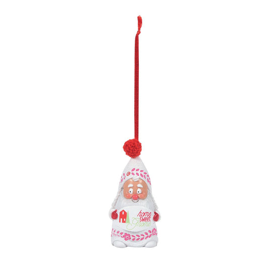 Department 56 Snowpinions Snow Gnome Home Sweet Gnome Hanging Ornament  Celebrate your home with this Snow Gnome, Hanging on a red ribbon, he has been hand crafted from high quality cast stone and then hand painted by our talented artists. Perfect for any Christmas tree.