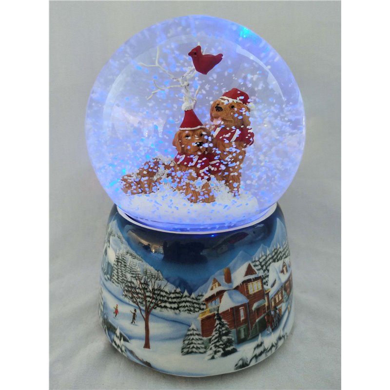 Musicboxworld Snow Globe with Dogs and Cardinal  Snowglobe with 2 Dogs and Cardinal. Automatic snow swirling, color changing light and music.