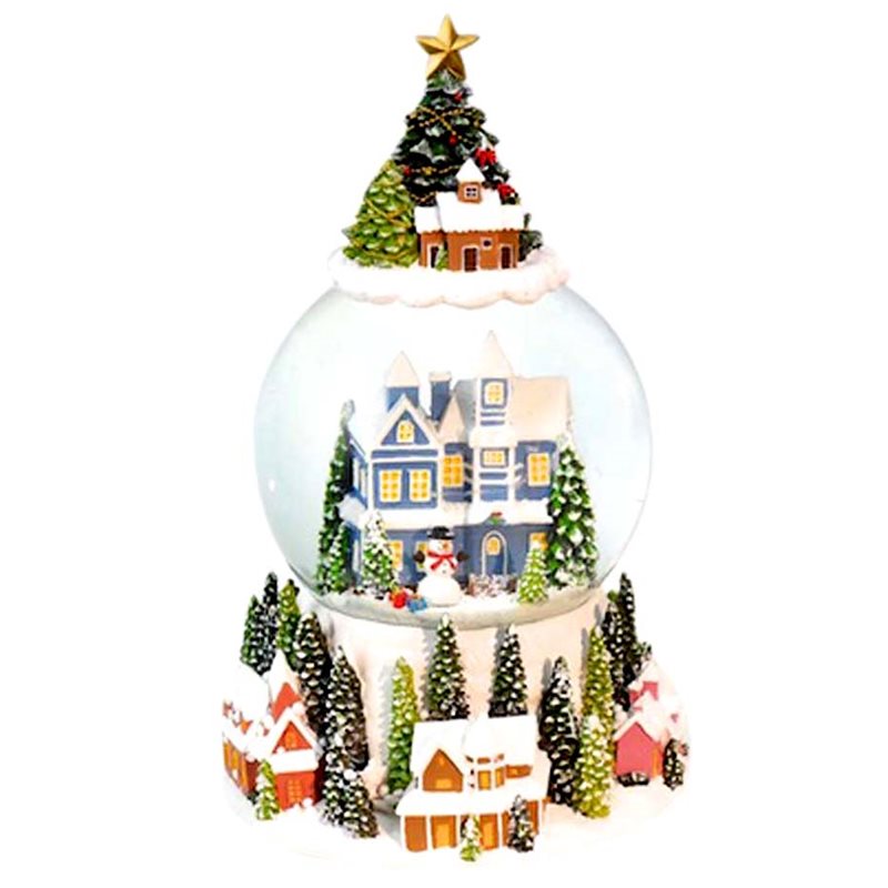 Musicboxworld Snow Globe Christmas Blue House with Snowman  Snow globe is a beautiful Christmas decoration that is treasured by people of all ages that captures the the magical moments of Christmas.