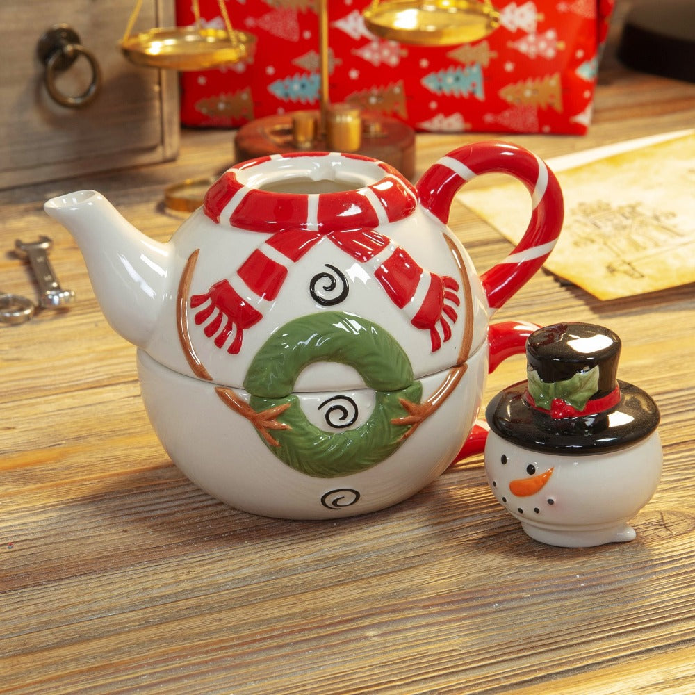 Snowman Teapot & Cup  Give the tea lover in your life the perfect festive gift with this adorable earthenware snowman teapot and tea cup set. From the North Pole Novelties Co. by Santa's Workshop - the one stop shop for Christmas cheer!