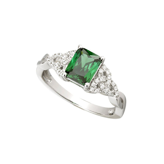 Solvar Ladies Sterling Silver Trinity Knot Ring Green CZ  This stunning sterling silver ring features a green crystal stone at the centre to represent the Emerald Isle. The Trinity knots are also evocative of Ireland, representing endless love and eternal life. This beautiful sterling silver Trinity Knot ring has been Irish hallmarked in Dublin Castle.