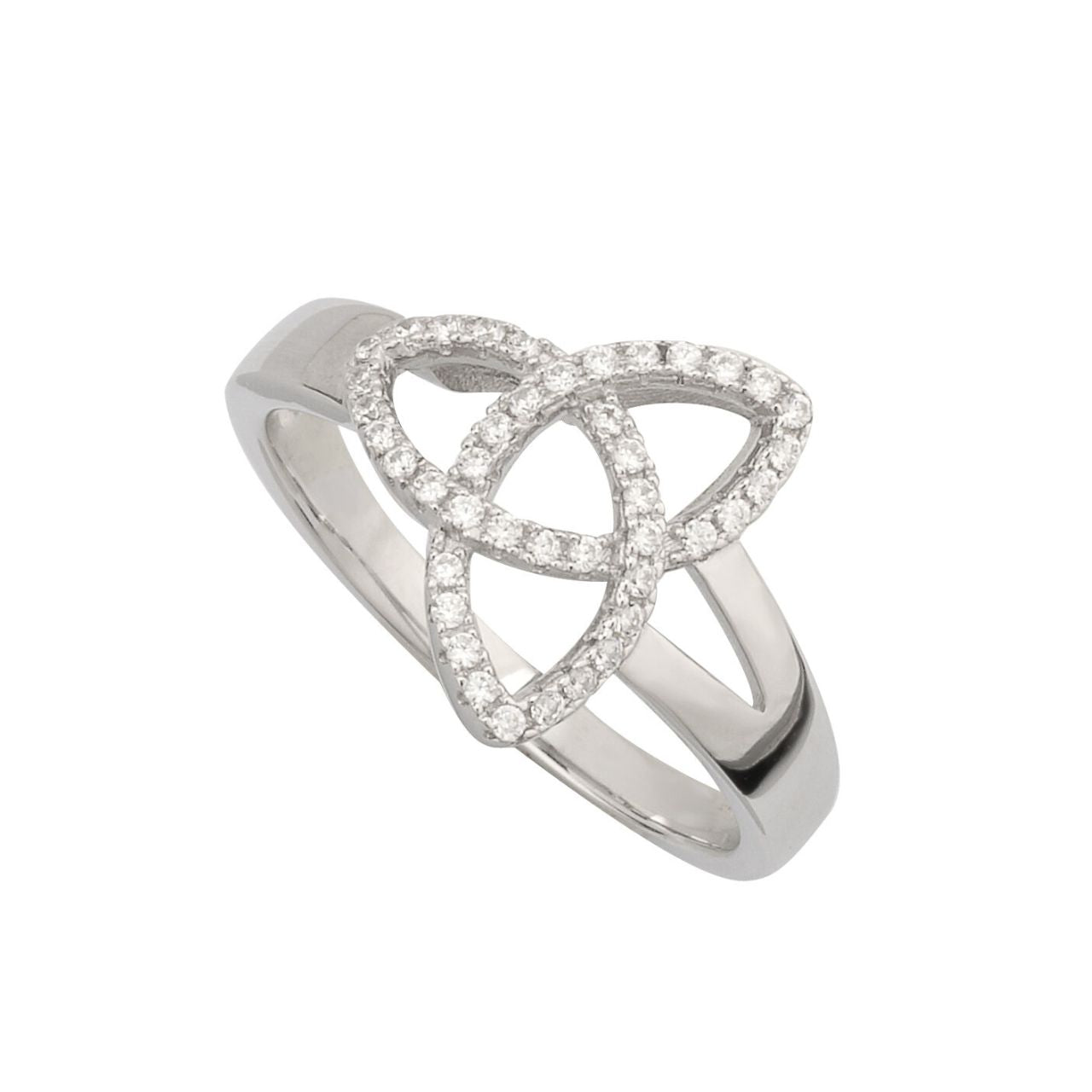 Solvar Silver Cubic Zirconia Trinity Knot Ring  This sterling silver ring with cubic zirconia makes a real statement, and would make a fabulous gift for a loved one. The Trinity Knot has no beginning and no end, symbolising eternal life and everlasting love. It has been Irish hallmarked in Dublin Castle.