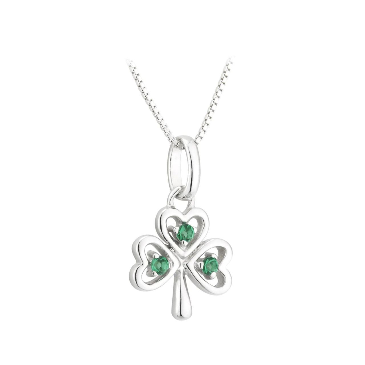 Sterling Silver Shamrock Necklace with Emerald Green Stones  This Solvar Sterling Silver Acara Shamrock Pendant With Green CZ necklace, crafted with sterling silver and a shamrock design, is a stylish piece of jewelry perfect for everyday wear. The delicate form of the shamrock adds a meaningful touch to this sterling silver pendant, and the green cubic zirconia accents provide a captivating sparkle.