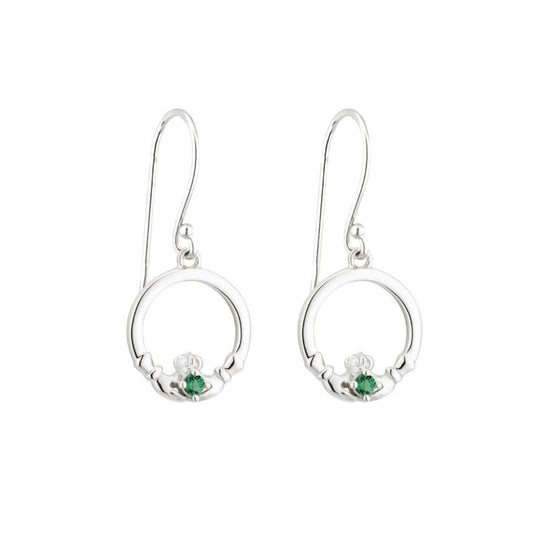 Solvar Sterling Silver Green Crystal Claddagh Drop Earrings  Solvar Acara Irish Hallmarked Sterling Silver Drop Claddagh  Earrings with Green CZ stone