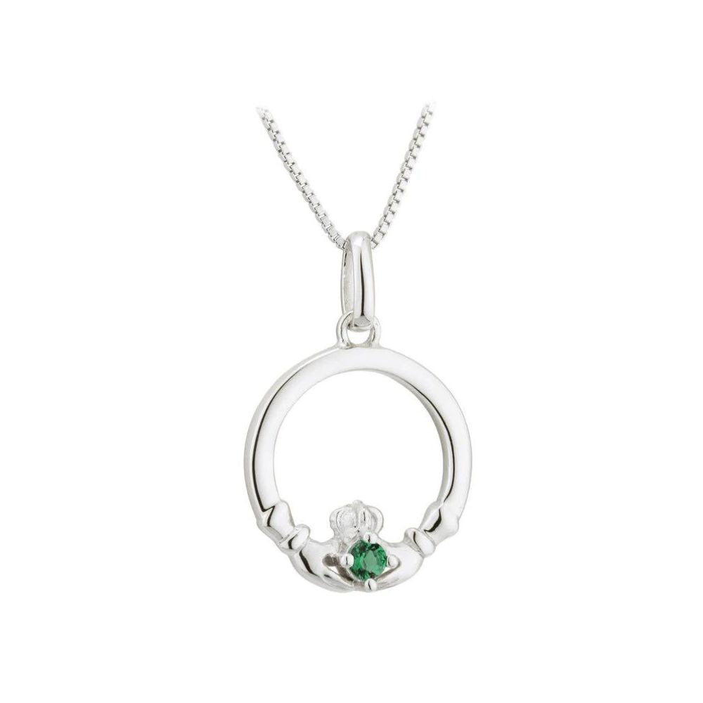 Solvar Acara Sterling Silver Green Crystal Claddagh Pendant  The Claddagh symbol is known as a symbol of love, loyalty, and friendship. Silver Claddagh are the perfect choice to celebrate your love or friendship with an Irish touch.