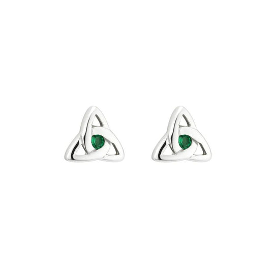 Solvar Sterling Silver Green Crystal Trinity Knot Stud Earrings  Solvar Acara Irish Hallmarked Stirling Silver Trinity Knot Stud Earrings with Green CZ Stone.