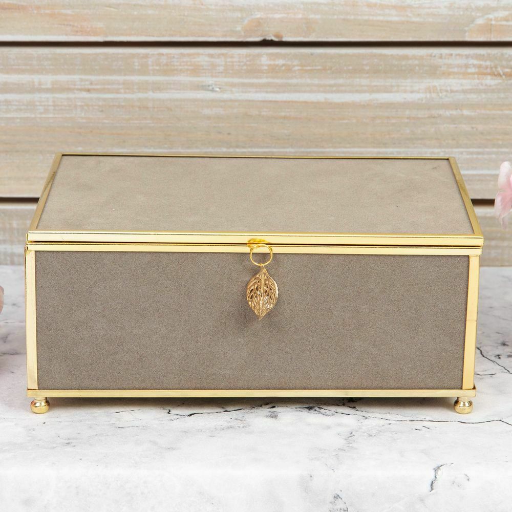 Sophia Grey Jewellery Box with Gold Leaf Detail - Medium