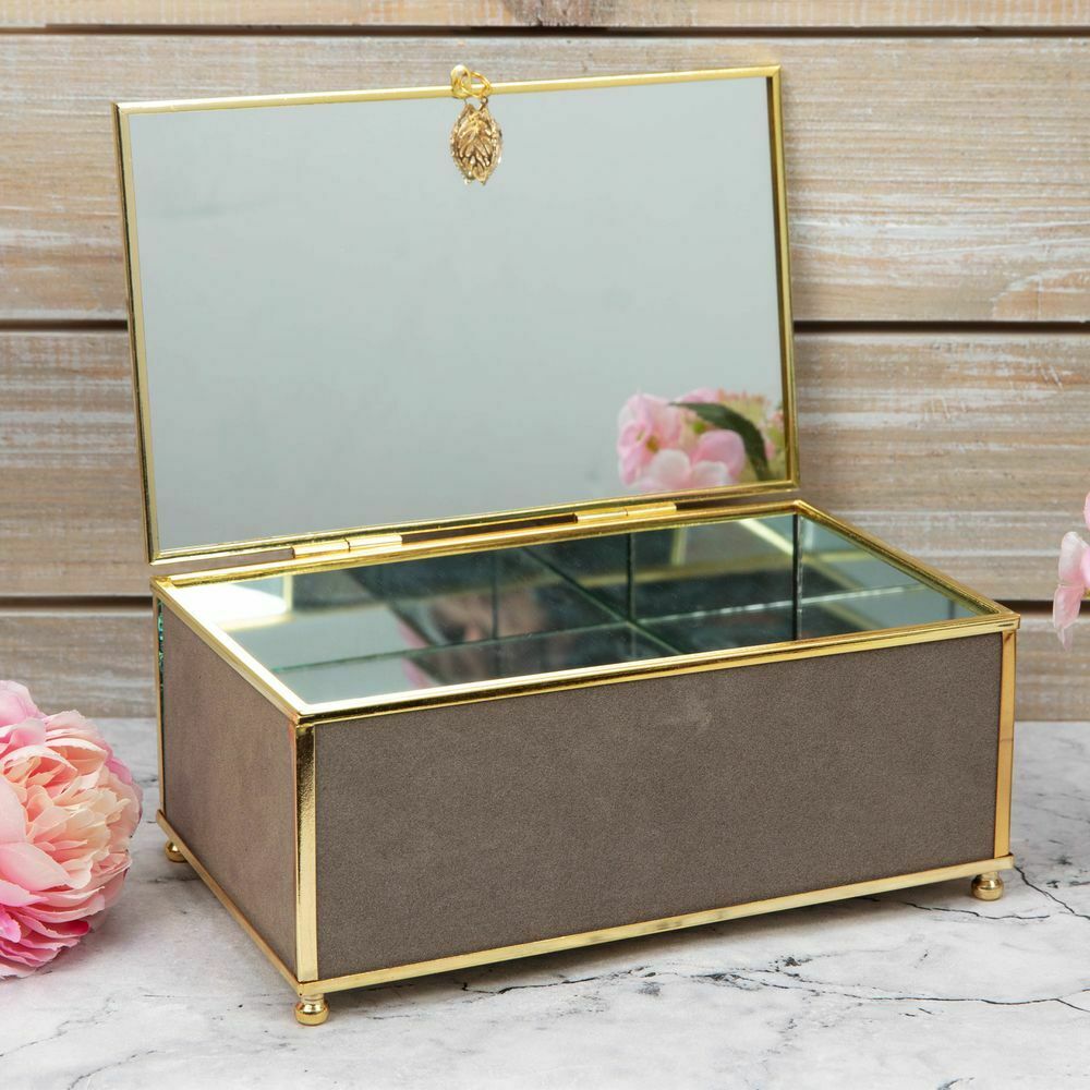 Sophia Grey Jewellery Box with Gold Leaf Detail - Medium