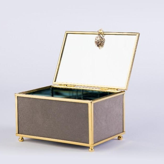 Sophia Grey Jewellery Box with Gold Leaf Detail - Small