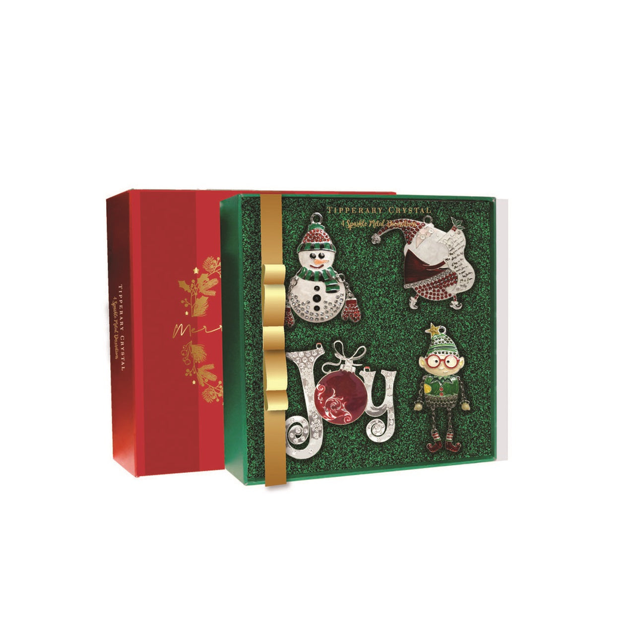 Tipperary Crystal Sparkle Christmas Decorations Green Insert Set of 4 - NEW 2021  We just Love Christmas! The festive season, the giving of gifts, creating memories and being together with family and loved ones. Have lots of fun with our lovingly designed and created Christmas decorations, each one has a magic sparkle of elf dust