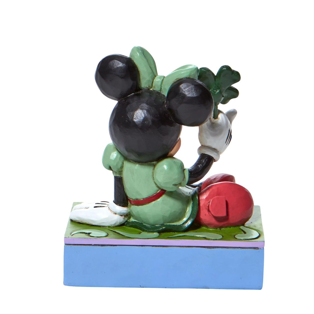 St. Patrick's Minnie Mouse Personality Pose Figurine  "Shamrock Wishes" Luck be a lady, Minnie Mouse is the pot of gold at the end of this Walt Disney rainbow! Dressed in an amorous emerald gown, the kittenish mouse holds a clover for you this St. Patrick's Day. With matching bow and base, this Jim Shore design is a charmer.