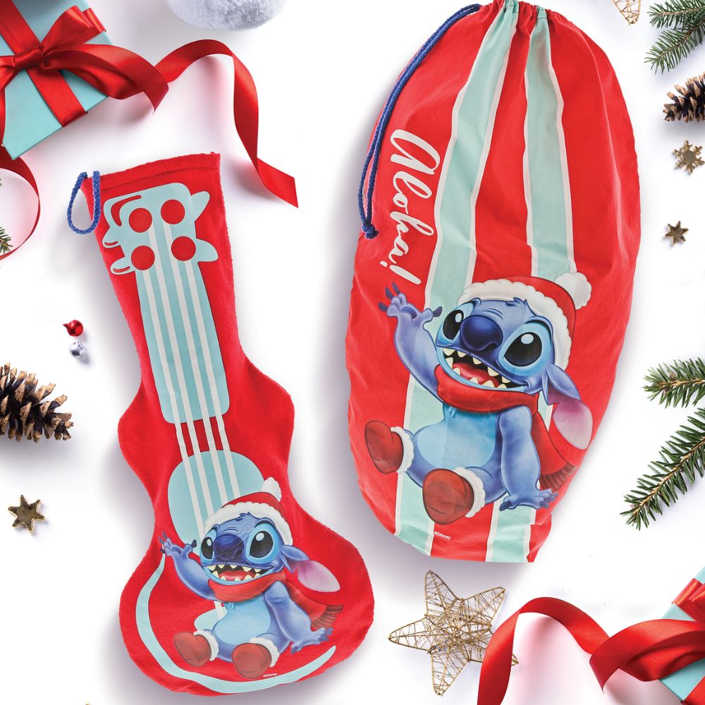 Disney Stitch Christmas Stocking  Spread the joy of Christmas with this delightful and fun range of sacks and stocking. This unique Christmas gift can be enjoyed year after year and will warm the hearts of adults and children alike.