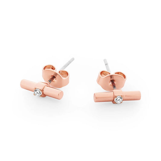 Tipperary Crystal Rose Gold T-Bar Bar Earrings Rose Gold - New 2022  T-Bar Earrings Rose Gold with CZ Stones - New 2022