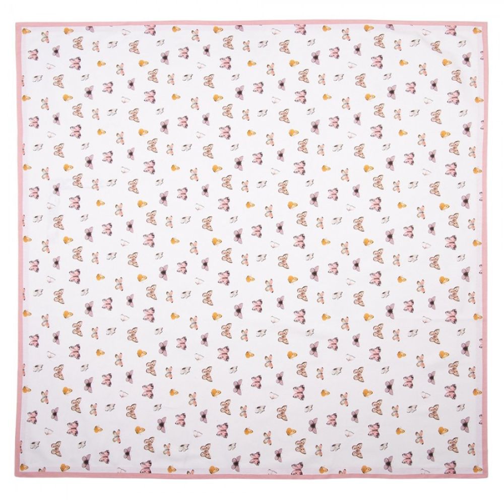 Clayre & Eef Beige Pink Cotton Table Runner Butterflies 150 x 150 cm  When we think of the Summer, we think of colourful butterflies. This cute and very extensive collection features a pattern with a range of different and cheerful butterflies. The pink contrast colour completes the entire image.