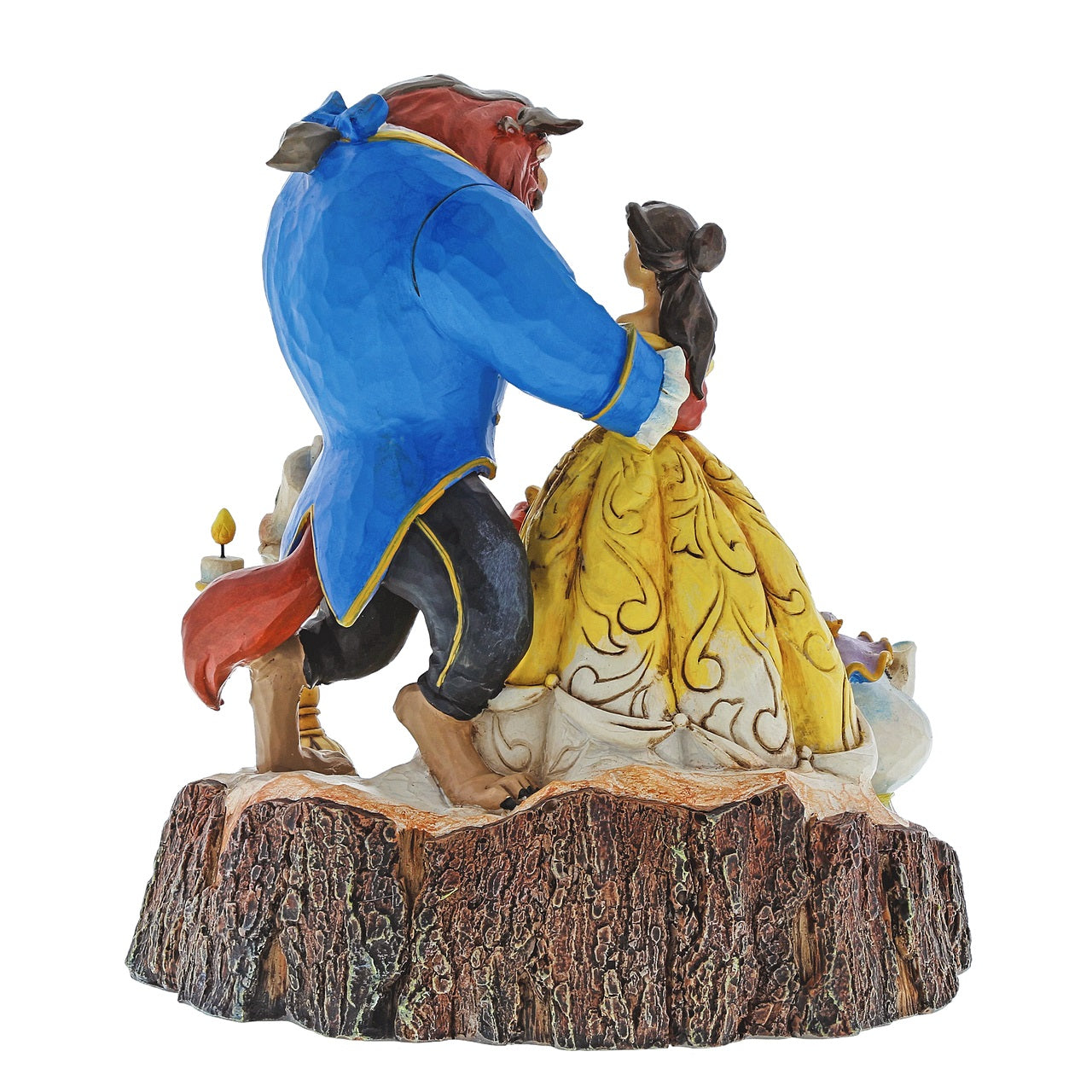 Jim Shore Disney Tale as Old as Time Carved by Heart Beauty and Beast Figurine  Jim Shore continues his Carved by Heart series paying homage to Beauty and the Beast. All 6 of the beloved characters are represented in this log hewn sculpture. Designed by award-winning artist and sculptor, Jim Shore for the Disney Tradition brand.