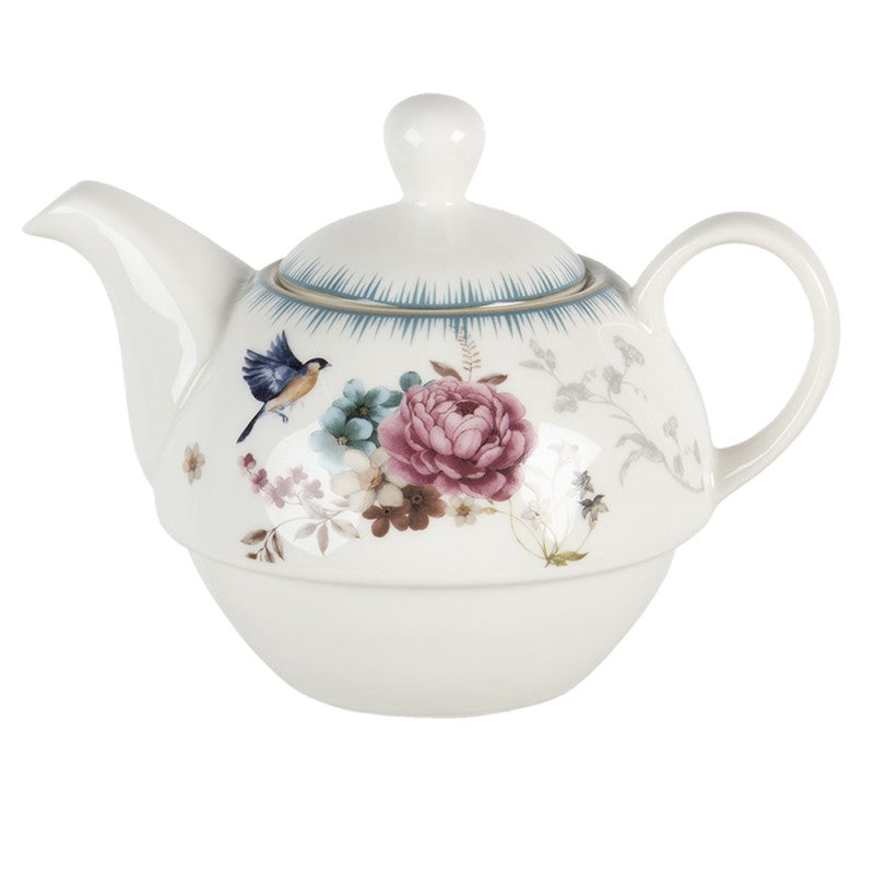 Clayre & Eef Romantic Porcelain Flowers Tea for One Teapot Set  Romantic Porcelain Flowers Tea for One Teapot Set   Multi colored Porcelain Flowers Round Teapot Set 460 ml
