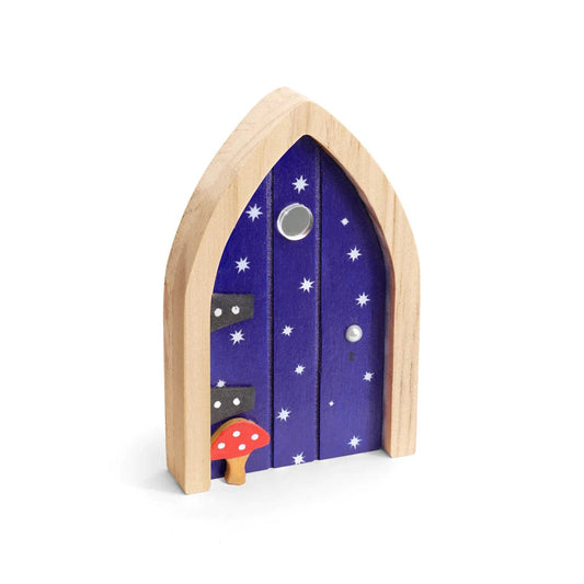 The Irish Fairy Door Navy Door by Tipperary Crystal  Invite a fairy into your home with our beautiful range of high quality, wooden fairy doors!  Each fairy door comes with a magic key in a bottle, three stepping stones, the Family / Fairy Lease Agreement, a notepad for your fairy and the Fairy Welcome Guide – all you need to help settle your fairy into their new human home! 