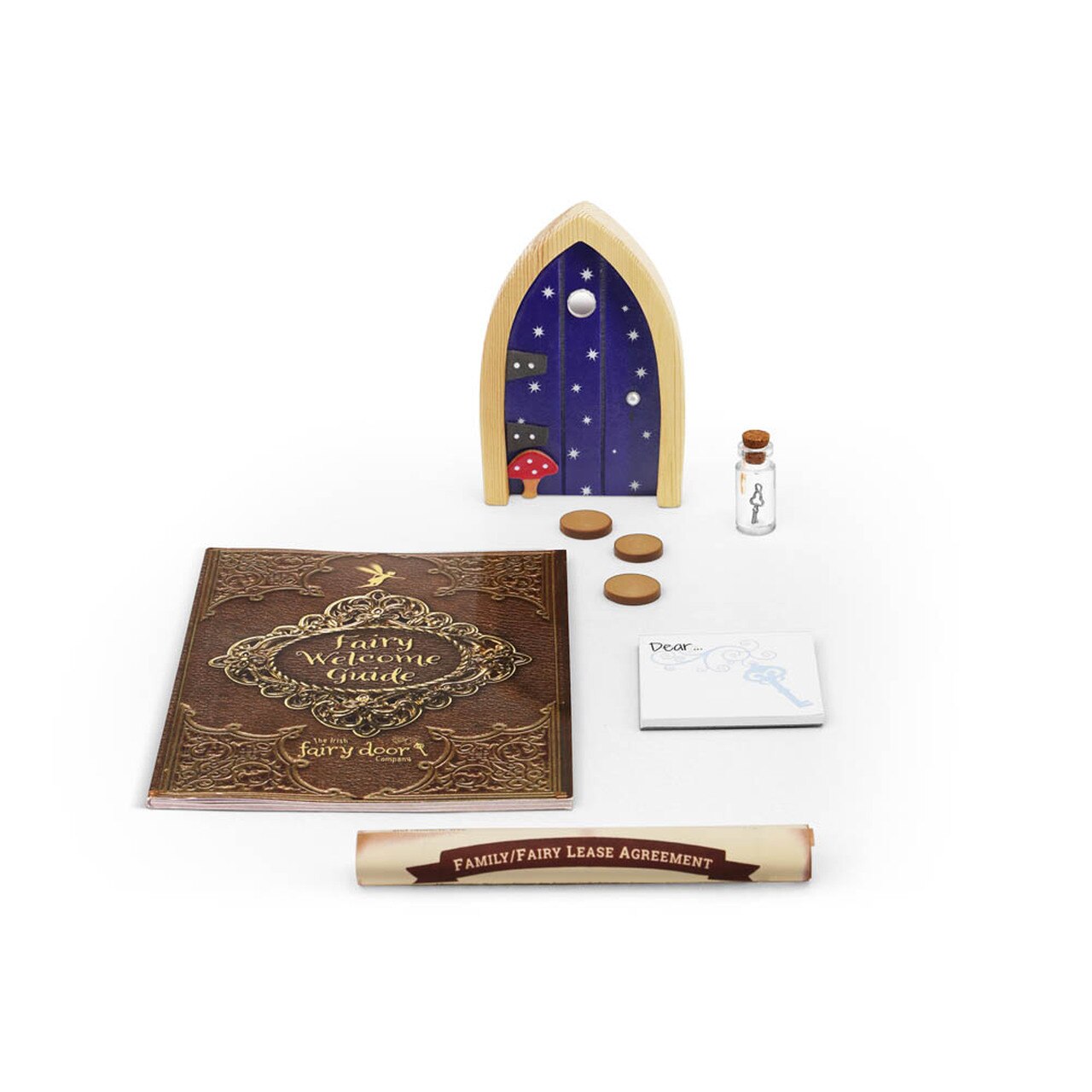 The Irish Fairy Door Navy Door by Tipperary Crystal  Invite a fairy into your home with our beautiful range of high quality, wooden fairy doors!  Each fairy door comes with a magic key in a bottle, three stepping stones, the Family / Fairy Lease Agreement, a notepad for your fairy and the Fairy Welcome Guide – all you need to help settle your fairy into their new human home! 