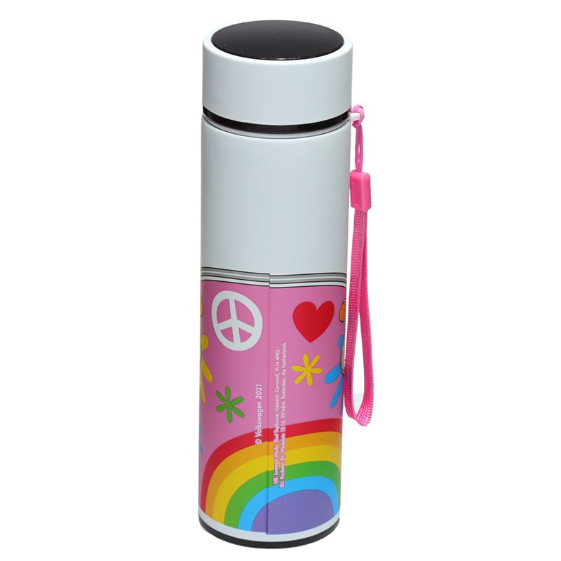 Volkswagen VW T1 Camper Bus Summer Love Thermal Drinks Bottle Digital Thermometer  Suitable for hot and cold drinks. Keeps liquids cold for up to 24 hours or warm for up to 6 hours. There is a removable tea strainer that sits in the top for loose tea leaves. Also comes with a handy strap. Volkswagen VW T1 Camper Bus Summer Love Reusable Stainless Steel Hot & Cold Thermal Insulated Drinks Bottle Digital Thermometer 450ml