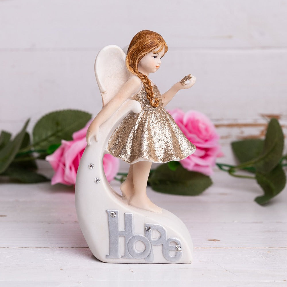 Thoughts of You Angel Figurine Hope  A beautiful hand painted angels figurine ornament with HOPE sentiment and crystals.