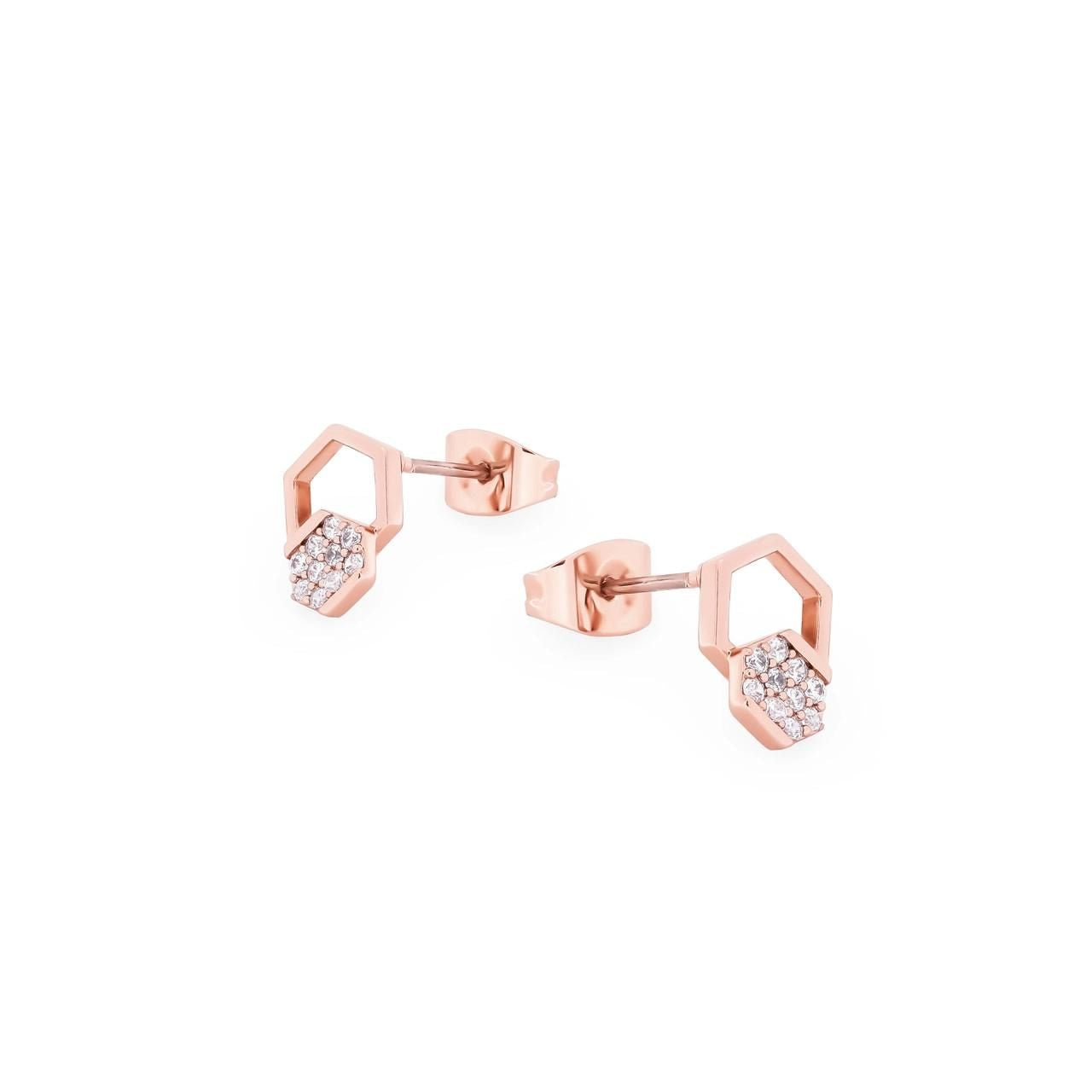 Bee Rose Gold Hexagonal Pave Stud Earrings - New Winter 2022