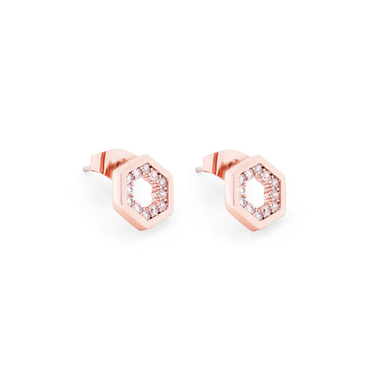 Tipperary Crystal Bee Rose Gold Hexagonal Stud Earrings - New Winter 2022